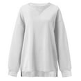 thumbnail image 3 of Fiaer Crew Neck Sweatshirts Women Plus Size Trendy Side Split Pullover Long Sleeve Loose Fit Casual Fashion Tops White XL, 3 of 4