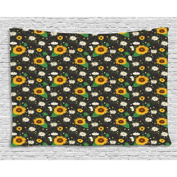 Floral Tapestry, Daisy Buds Sunflower Retro Style Bush Petal Romantic Spring Season Floral Print, Wall Hanging for Bedroom Living Room Dorm Decor, 60W X 40L Inches, Multicolor, by Ambesonne