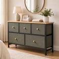 thumbnail image 2 of CONCETTA Dresser 5 Fabric Storage Drawer Dresser, TV Stand, Chest of Drawers for Bedroom, Closet, Entryway, Living Room, Dark Green, 2 of 7