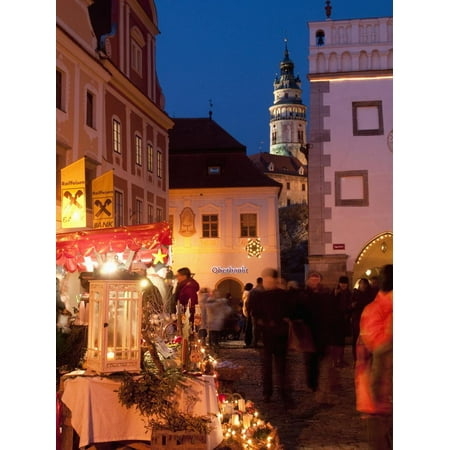 Christmas Market Stalls - Stalls at Christmas Market With Renaissance Tower, Svornosti Square, Cesky Krumlov, Czech Republic Print Wall Art By Richard Nebesky