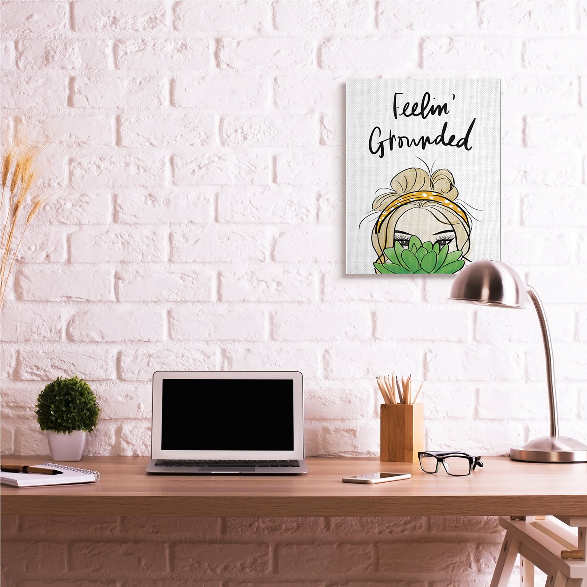 Stupell Industries Feelin' Grounded Phrase Woman With Plant,24 x 30,Designed by Anna Quach