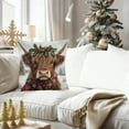 thumbnail image 4 of Christmas Highland Cow Pillow Cover – Multicolor Linen Look Faux 3D Printed Throw Cushion with Santa Hat Bull Design for Sofa Living Room Holiday Decor Fits 18x18 Insert, 4 of 6