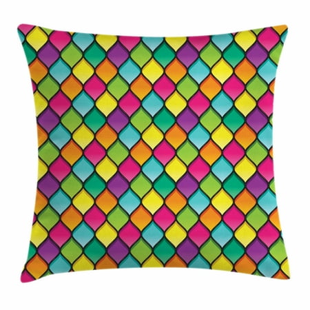 New 24 Inch Stained Glass - Geometric Throw Pillow Cushion Cover, Stained Glass Inspired Pattern in Lively Colors and Black Partitions Waves Curves, Decorative Square Accent Pillow Case, 24 X 24 Inches, Multicolor, by Ambesonne