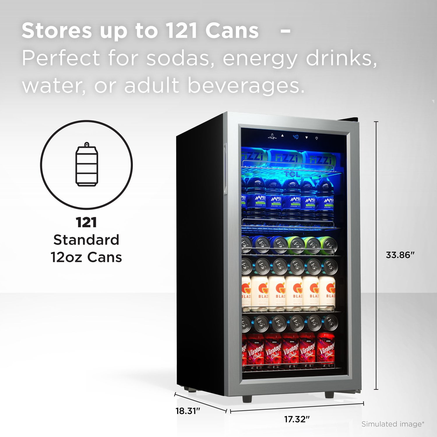 TCL Stainless Steel Single Door 121 Can Beverage Cooler for Kitchen, Bedroom & Office, 3.0 Cu. Ft.