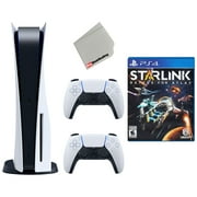 Restored Sony Playstation 5 Disc Version with Extra Controller, Starlink: Battle for Atlas and Cleaning Cloth Bundle - Glacier White (Refurbished)