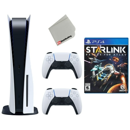 Restored Sony Playstation 5 Disc Version with Extra Controller, Starlink: Battle for Atlas and Cleaning Cloth Bundle - Glacier White (Refurbished)