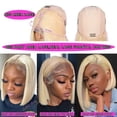 thumbnail image 4 of Perruque Blond Miel 613 Bob Cheveux Humains HD Transparente 13X4 Lisse Bob Lace Front Perruques Cheveux Humains Porter et Partir Perruque Sans Colle Cheveux Humains Pré-Épilée 613 B, 4 of 6