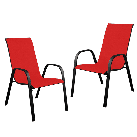 Outdoor Stackable Patio Chairs Set of 2 Heavy Duty Metal Frame & Teslin Fabric, All-Weather for Poolside, Backyard, Balcony, Indoor, Camping