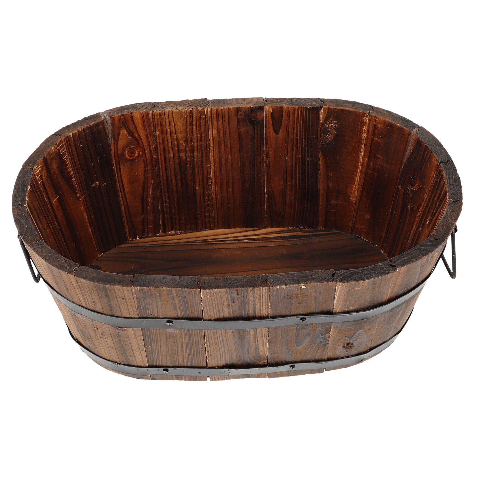RENACLIPY Barrel Planter Rustic Planter Dark Brown 1Set for Gardening Pot Outdoor Gardens