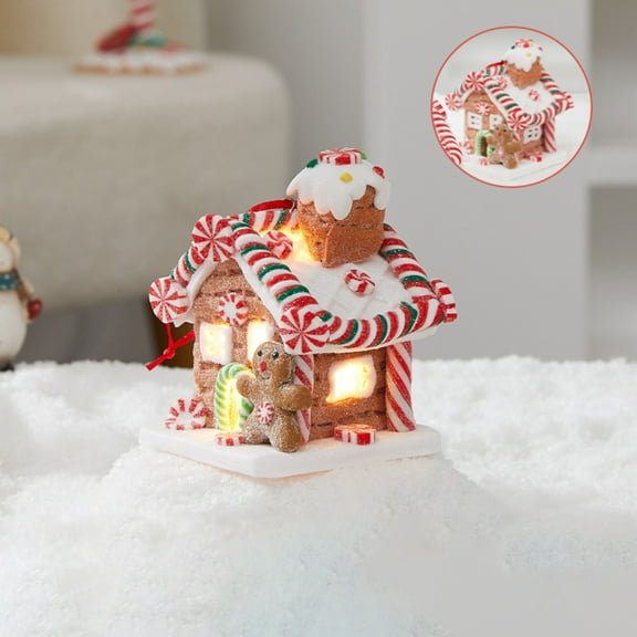 Christmas Gingerbread House Decoration Glowing Candy House Christmas Gift Soft Clay Fairy Tale Xmas Decor Light Up Holiday Tabletop Atmosphere Ornament