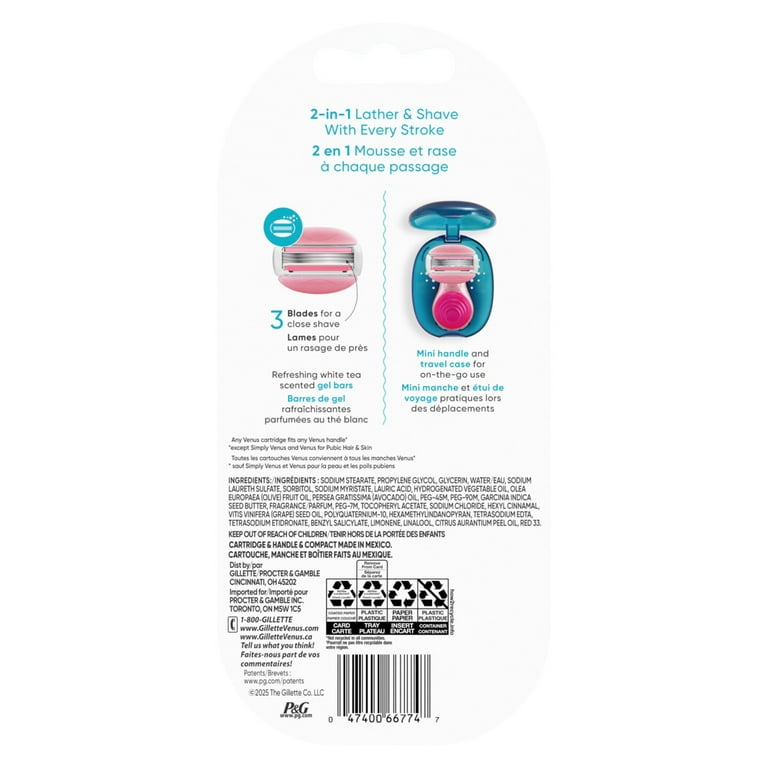 Venus Women's Mini Razor Handle with ComfortGlide White Tea Scent