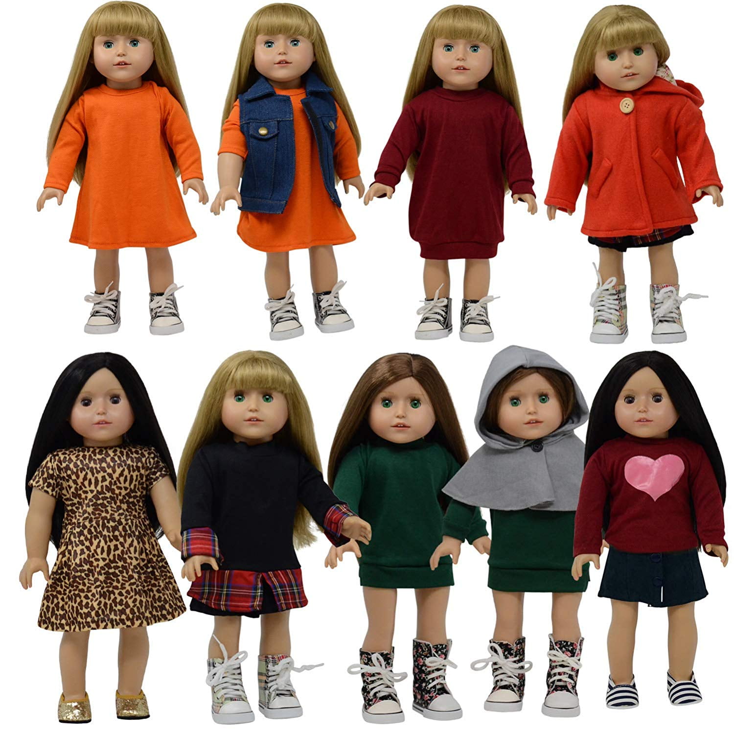 18 Inch Doll Clothes Set of 10 pc for American Girl Doll Clothing - fits 18  inch Doll Dresses - Walmart.com - Walmart.com