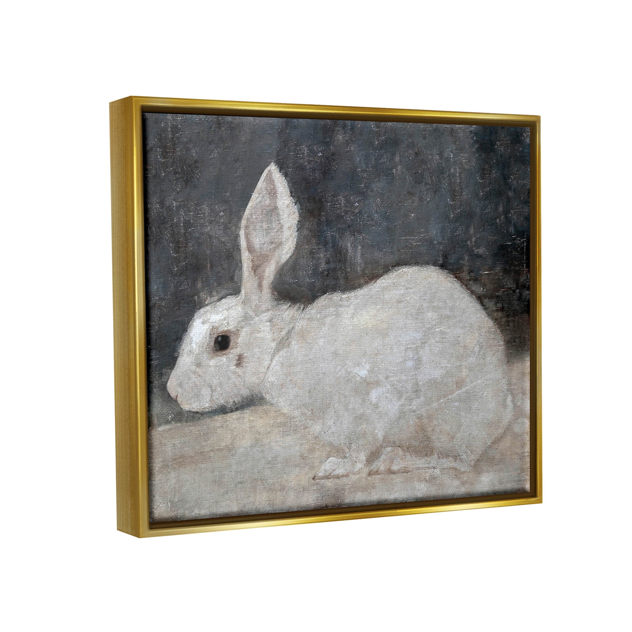 White Rabbit Bunny Classic Animals & Insects Painting Metallic Gold Framed Art Print Wall Art