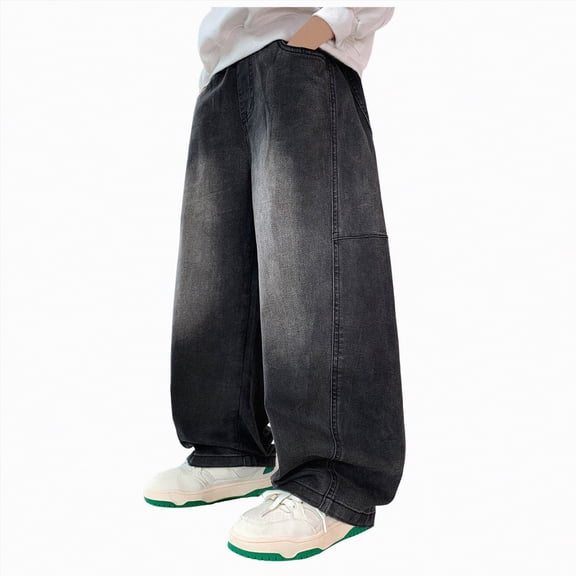 NIEWTR Boys Baggy Denim Pants Fashion Sports Kids Clothing Boys Casual Wide Leg Pants Loose Fit for Teens(A-Black,15-16 Years)