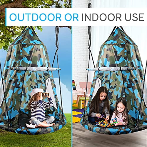 Kids Hanging Tent Saucer Swing - Detachable Tent Cover - Giant 