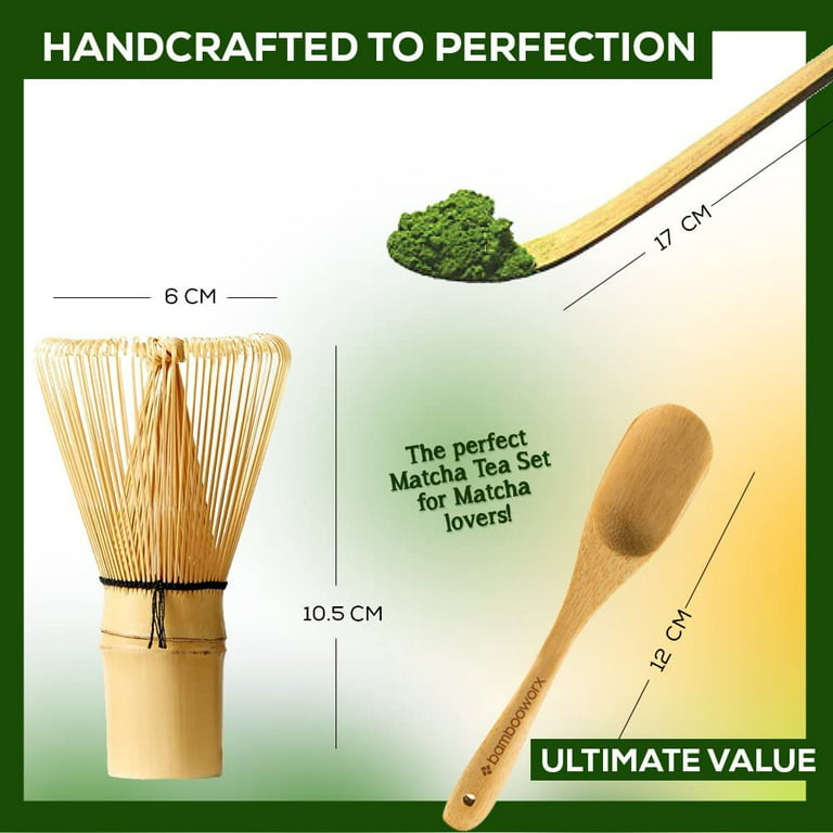 BambooMN Matcha Whisk Set - Golden Chasen (Tea Whisk) + Chashaku (Hooked  Bamboo Scoop) + Tea Spoon - 1 Set - Premium Matcha Set to Prepare a
