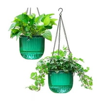 2024 TOP! 2 Pack Self Watering Indoor Hanging Flower Pots, 6.5 Inch Outdoor Plant Pot Basket (Emerald)