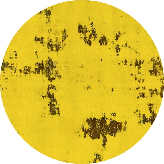Ahgly Company Indoor Round Abstract Yellow Modern Area Rugs, 4' Round