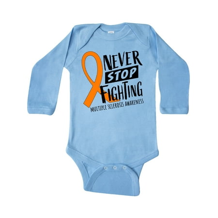 

Inktastic Never Stop Fighting Multiple Sclerosis Awareness Gift Baby Boy or Baby Girl Long Sleeve Bodysuit