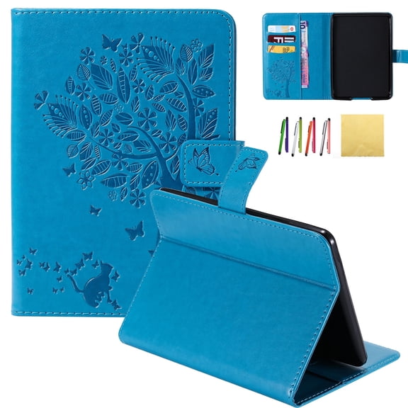 Kindle Paperwhite Case, Allytech Embossed Cat & Tree PU Leather Stand Folio Cover with Credit Card Slots for Amazon Kindle Paperwhite ( Fit All Paperwhite Generations Prior to 2018),, Blue