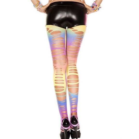Music Legs Women's Women's Ripped Rainbow Spandex Stirrup Leggings - Rainbow 35131-RAINBOW