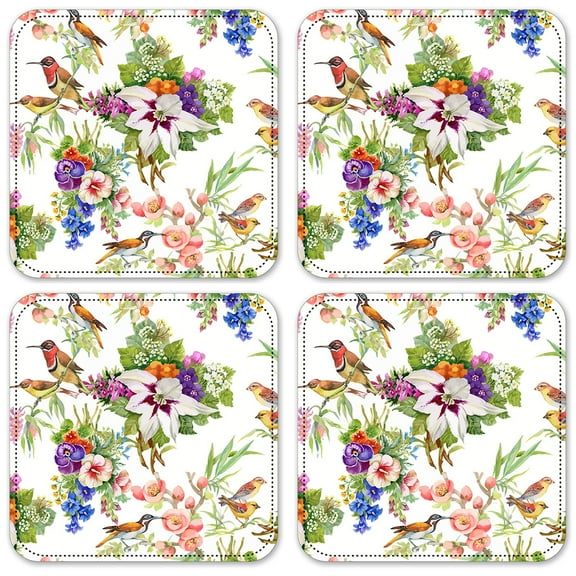 Vinyl Drink Coasters - Set of 4 - Watercolor Birds