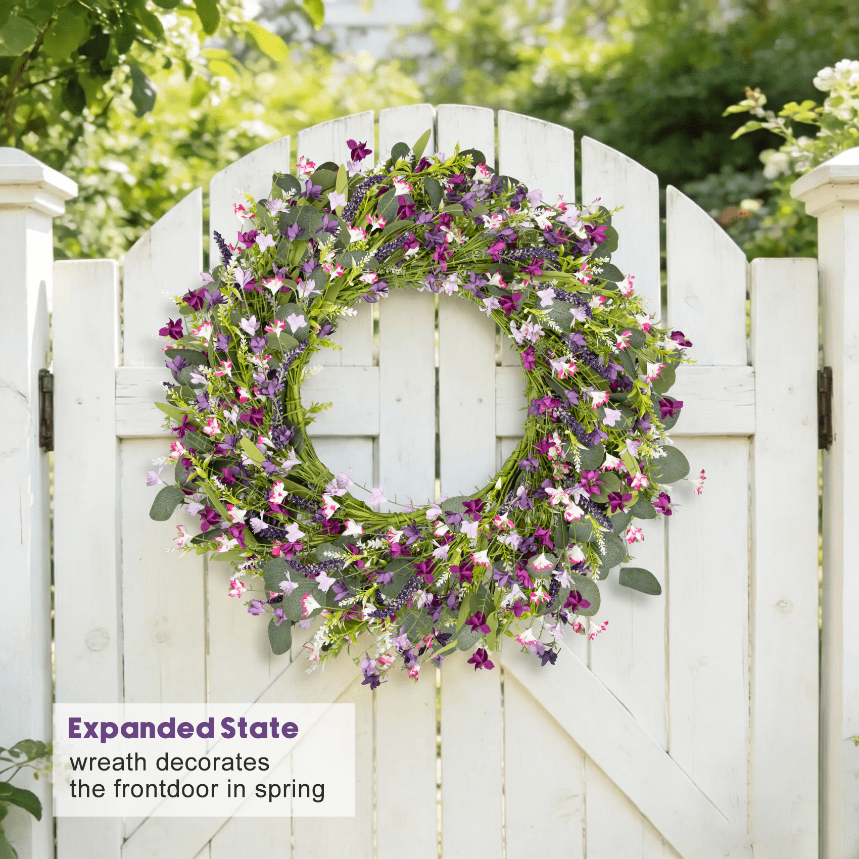 AcerichFad Spring Wreath Decor, 22 Inch Artificial Violet Lavender Wreaths for Front Door Porch Indoor Outdoor Home Spring Summer Decoration