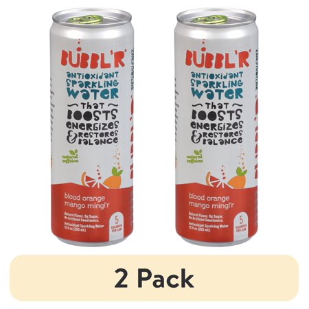 (2 pack) BUBBL'R Antioxidant Sparkling Water, blood orange mango mingl'r, 12 fl oz Can