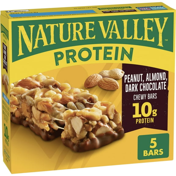 Nature Valley Chewy Protein Peanut Almond Dark Chocolate Bars, 5 Bars, 7.1 oz, Cardboard Box