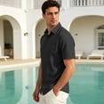 thumbnail image 6 of Uwinwear Mens Button Down Shirts Casual Lightweight Short Sleeve Solid Color Shirt Textured Linen Summer Beach Tops with Pocket,Black,XL, 6 of 8