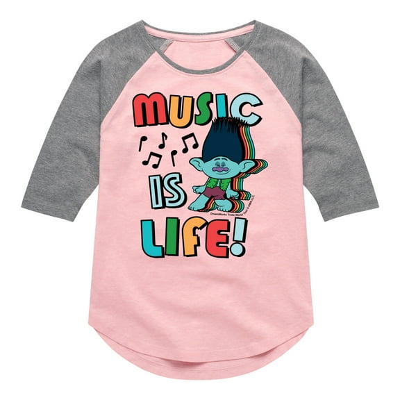 Trolls - Music Is Life Branch - Toddler & Youth Girls Raglan Graphic T-Shirt
