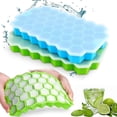 thumbnail image 1 of 2 Pack Silicone Ice Cube Tray 37 Compartment Ice Cube Mold With Cover Tw,Green Blue, 1 of 3