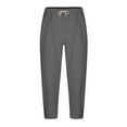 thumbnail image 3 of Wyobmus Mens Casual Linen Pants Summer Beach Cozy Breathable Tapered Pants Elastic Waist Lightweight Drawstring Pleated Lounge Pants Dark Gray, 3 of 5