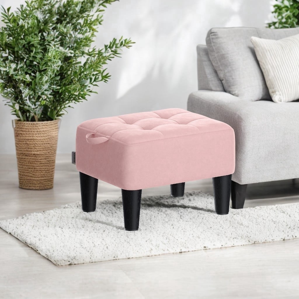 LEDREM Small Ottoman Foot Stool with Thick Cushion, Footrest with Sturdy Angled Legs for Living Room, Bedroom, Entryway, Jelly Pink