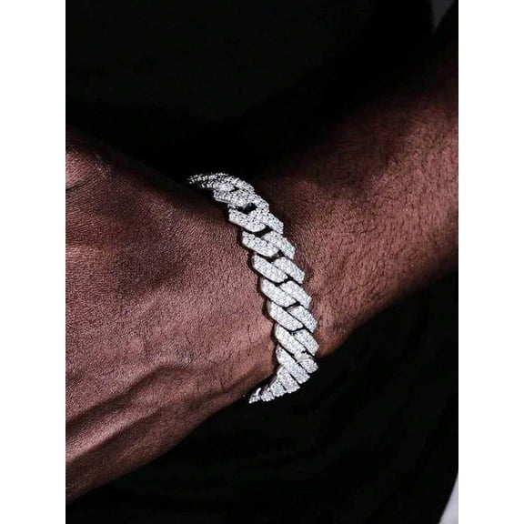 Mens Yellow Gold Cuban Link Bracelet Fully Iced Out With Cubic Zirconia