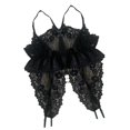 thumbnail image 2 of Body de encaje ajustable para mujer, elegante, transpirable, decoración con lazo, escote en V profundo, para el hogar, negro, talla libre, 2 of 8