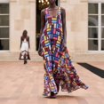 thumbnail image 5 of Women Geometric Grid‑Print Sleeveless Scoop‑Neck A‑Line Maxi Dress, Casual Summer Long Dress, 5 of 9
