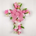 thumbnail image 4 of Easter Cross Wreath, Easter Wreath for Front Door, Hanging Cross Sign Wreath with Lily Flowers, Artificial Spring Wreath Easter Decoration, for Door Decor Home Wall Wedding Outside Festival [Pink], 4 of 9