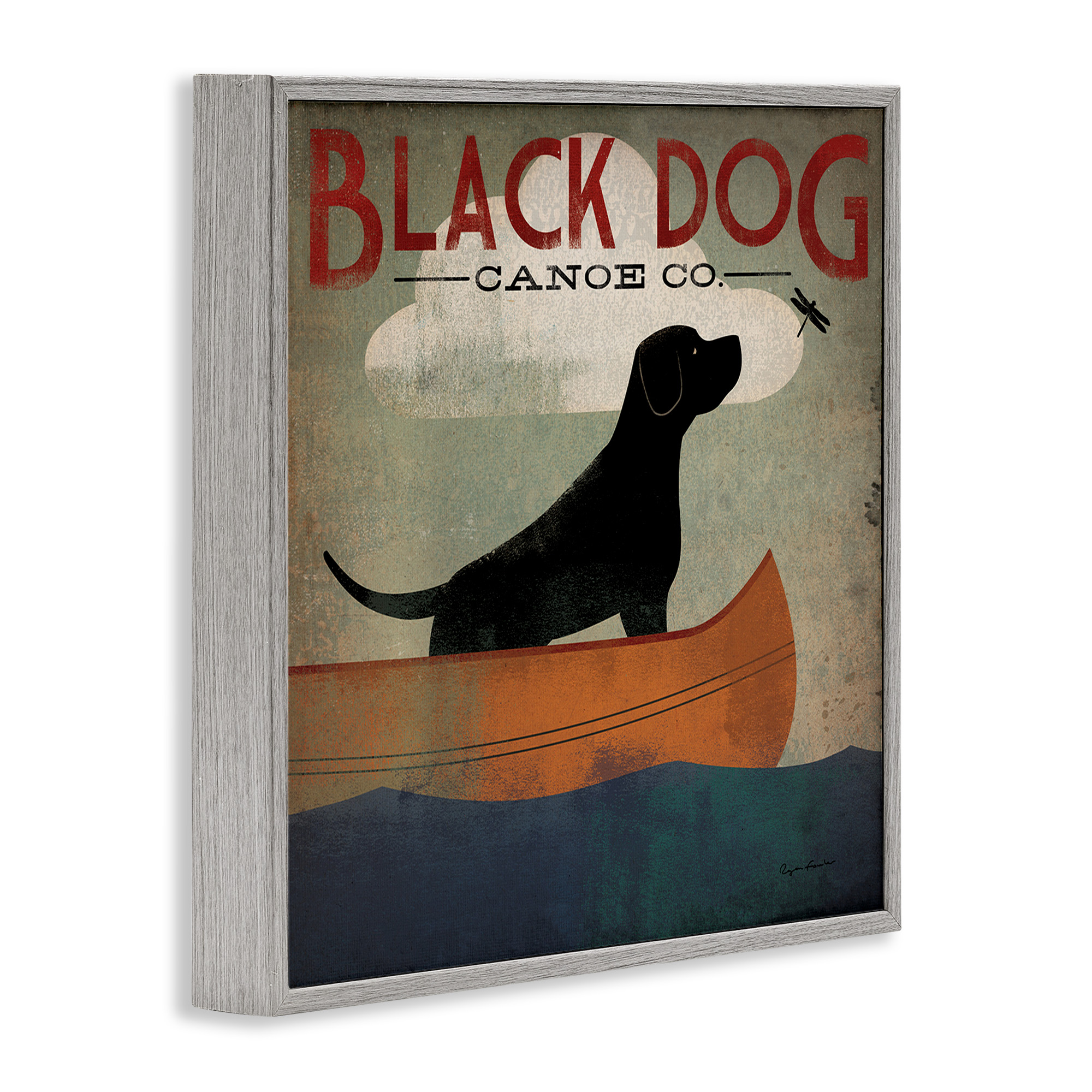 Stupell Industries Black Dog Canoe Company Animals & Insects Painting Gray Framed Art Print Wall Art, 24 x 24