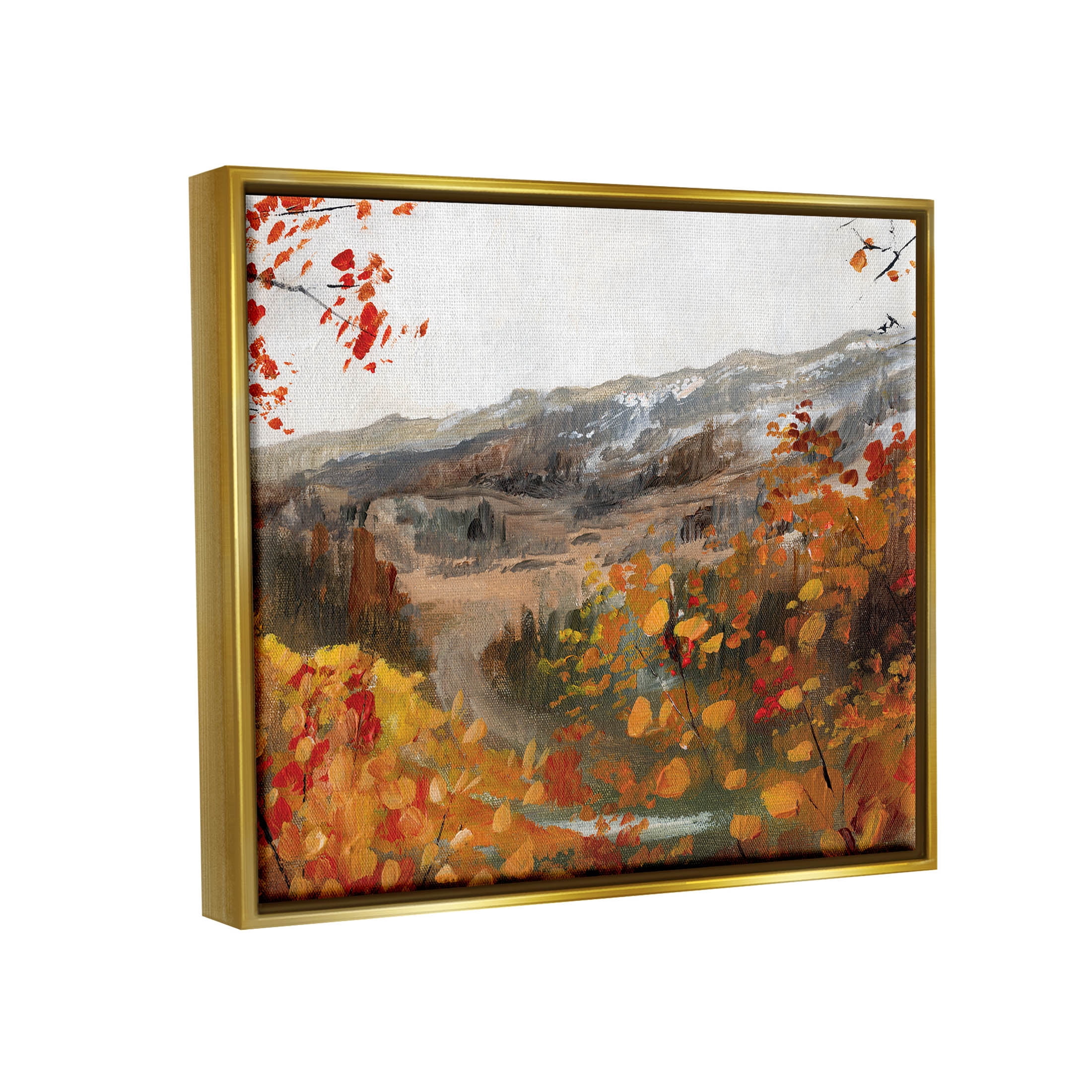 Autumn Foliage Mountain Scene Landscape Painting Metallic Gold Framed Art Print Wall Art