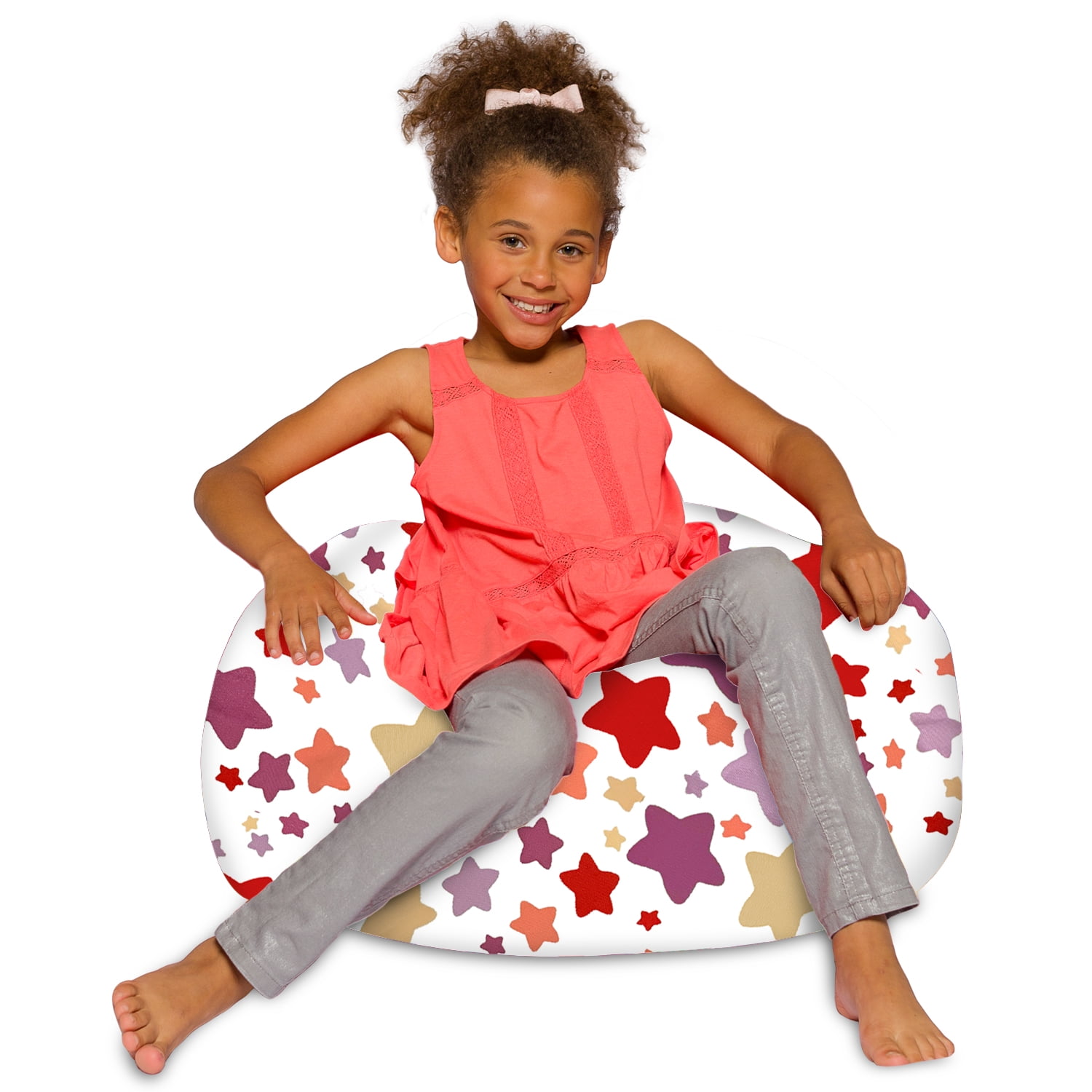 Posh Creations Bean Bag Chair, Kids, 2.25 ft, Canvas Stars Pink and Purple