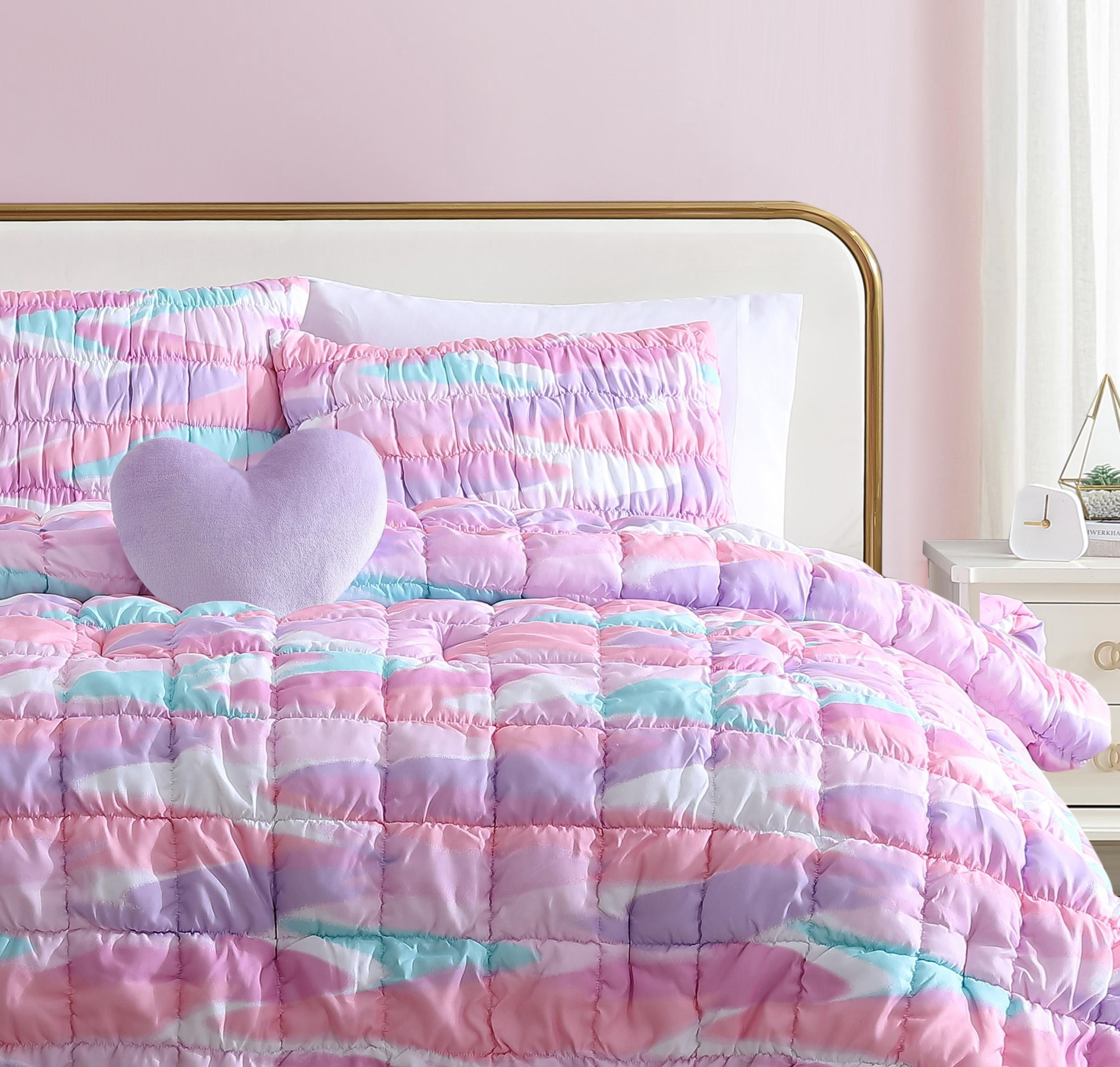 Staci Swirl Pink 3-Piece Soft Embellished Microfiber Comforter Set - Twin
