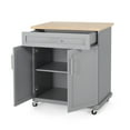 thumbnail image 2 of Cambridge Rolling Kitchen Island On Wheels with Locking Wheels & Rubberwood Tabletop, Kitchen Island Cart with Long Drawer, Two-Door Cabinet & Towel Holder, 32''x18''x34.5'', Grey, 2 of 7