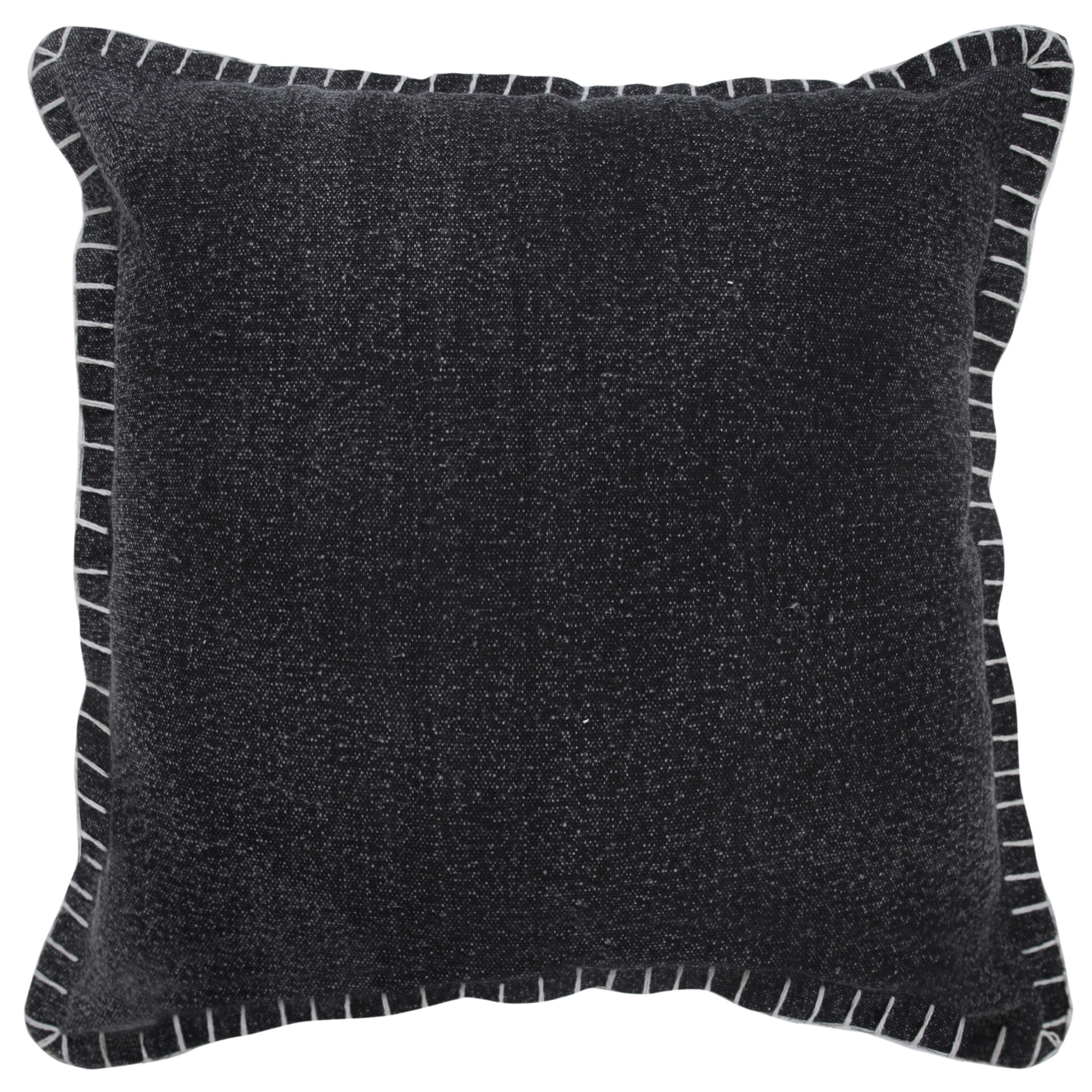 Laddha Home Designs Handwoven Solid Flanged Border Cotton Throw Pillow Cover - 20" - Black