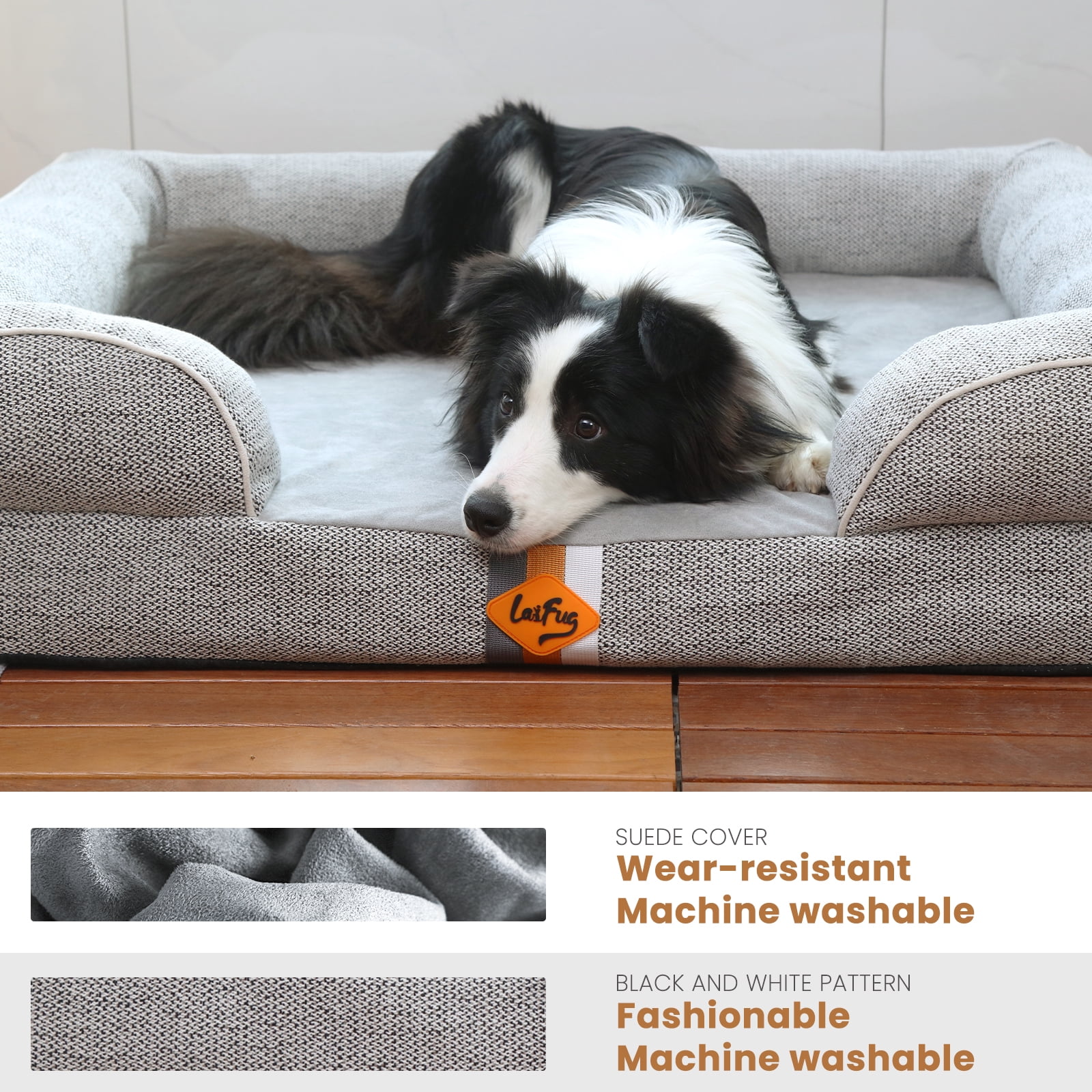 Laifug Orthopedic Premium Memory Foam Dog Bed, Dog Sofa with Washable and Removable Suede Cover, Waterproof Liner and Non-Slip Bottom