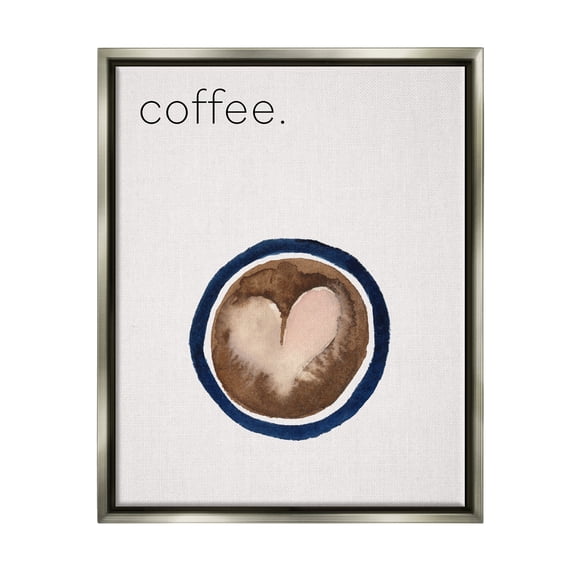 Stupell Industries Coffee with Heart Shape Food & Beverage Painting Gray Floater Framed Canvas Art Print Wall Art, 17 x 21