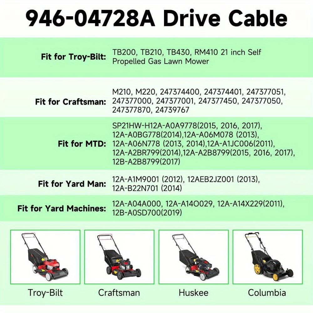 946-04728A Drive Cable Fit for Troy-Bilt TB200 TB210 Craftsman M210 MTD Self Propelled Lawn Mower 746-04728 Single Speed Control Cable Replacement for Rotary 15102 Lawnmower Components