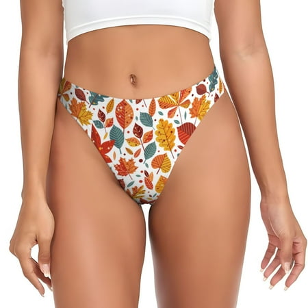 Rateoe Colorful Maple Leaves Pattern Seamless Women Underwear Thongs No Show Ladies Thong No Line Breathable Comfortable Panties Undies for Women-Medium