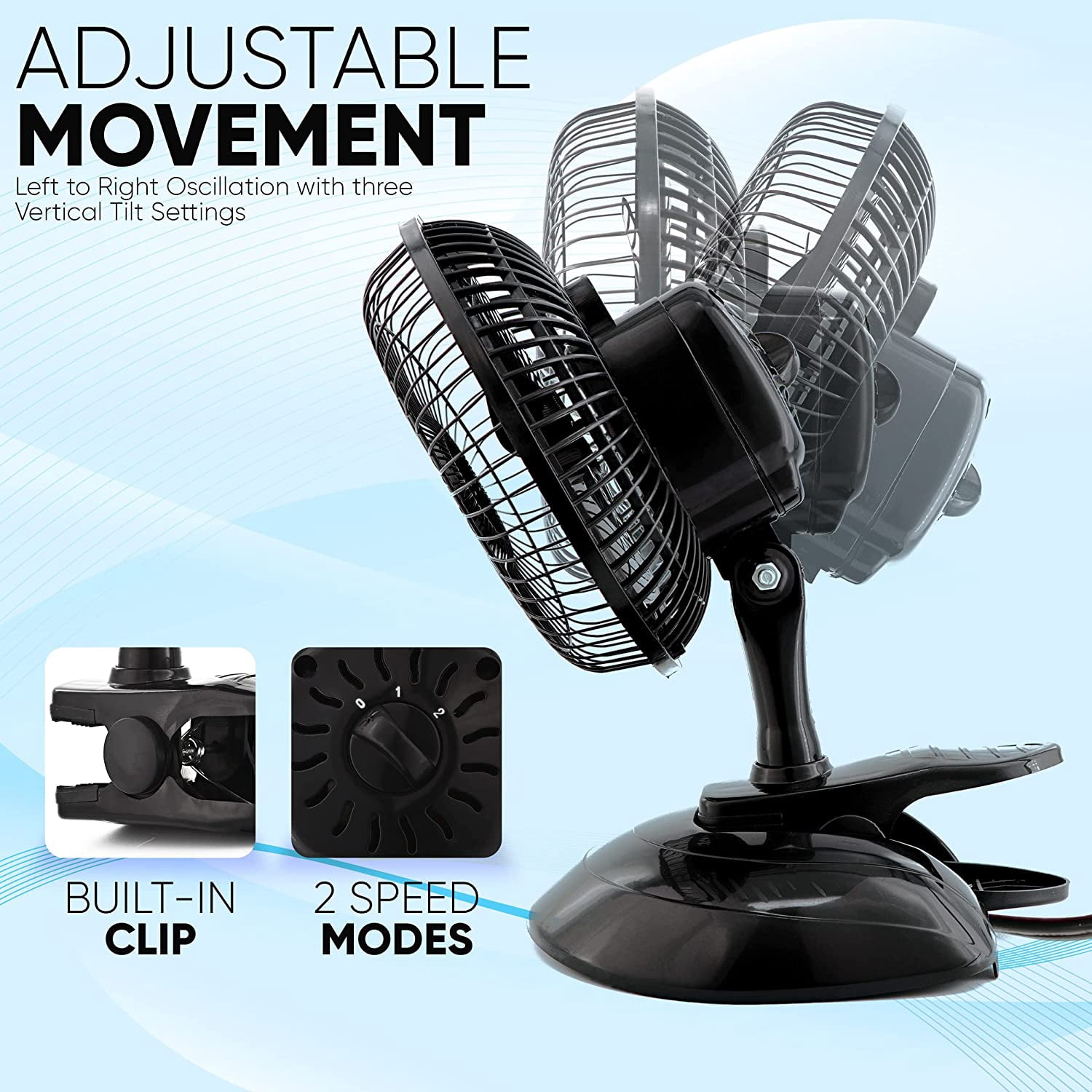 RamPro Portable Desk and Clip on Fan, 6 Inch Fans Small and Quiet Plug In, Small Personal Cooling Fan for Desk Home Bedroom Office, 2 Speed, Adjustable Tilt, Black, 2 Pc