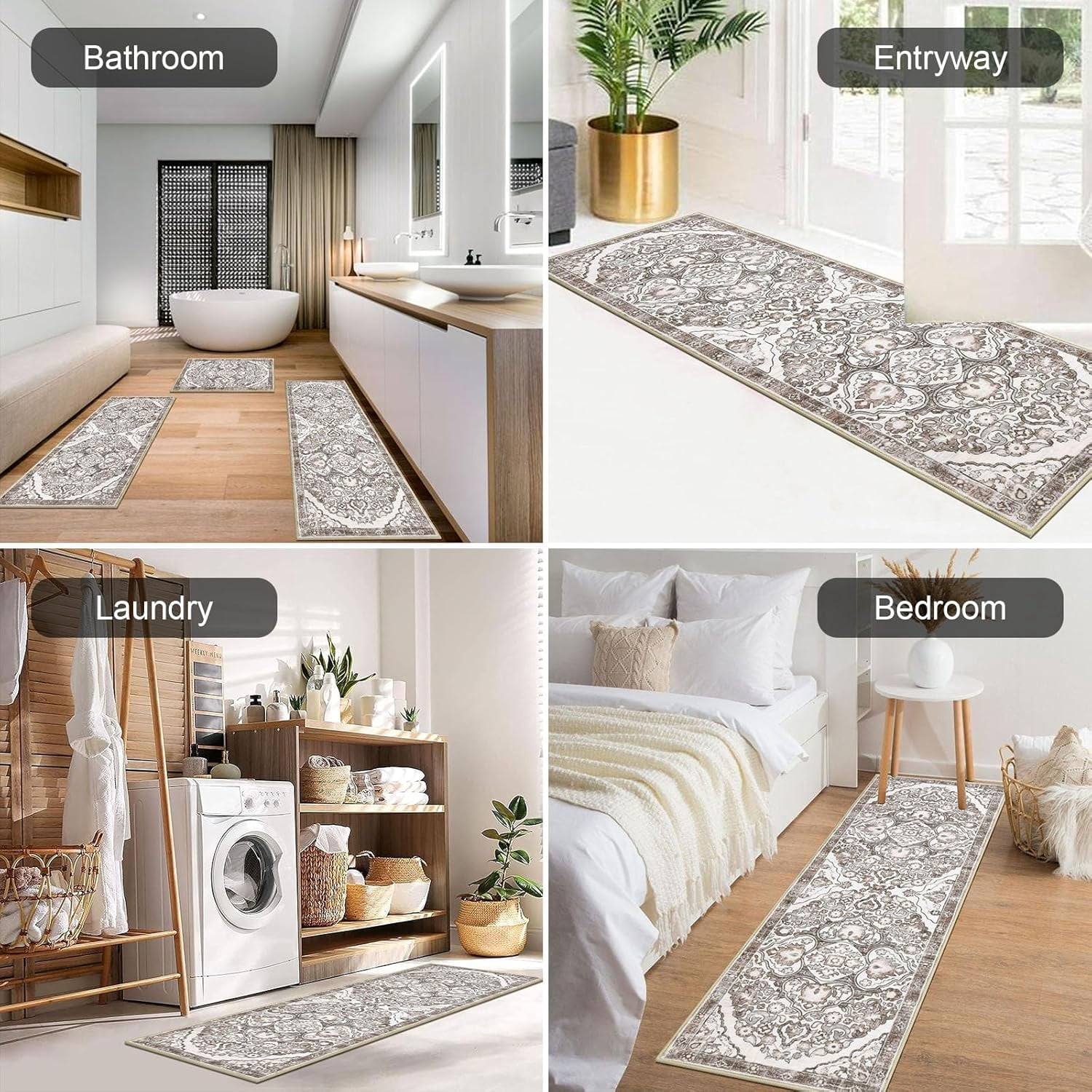 Farmhouse Kitchen Rugs Sets of 3 Non Slip Washable Kitchen Rugs and Mats Boho Kitchen Mats for Floor Kitchen Runner Rug Kitchen Carpet Rug Runner for Hallways Kitchen Laundry